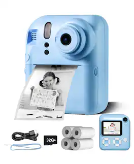 Sugift - 2-in-1 Instant and Digital Kids Camera with HD Video, 16X Zoom, Printing, Games, and Accessories - Blue