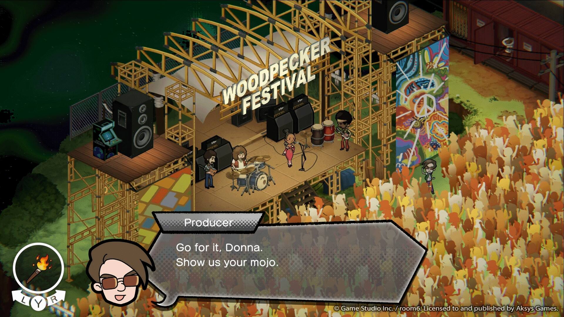FESTIVAL

Producer
Go for it, Donna. Show us your mojo.

LYR

Game Studio Inc. / room6. Licensed to and published by Aksys Games.