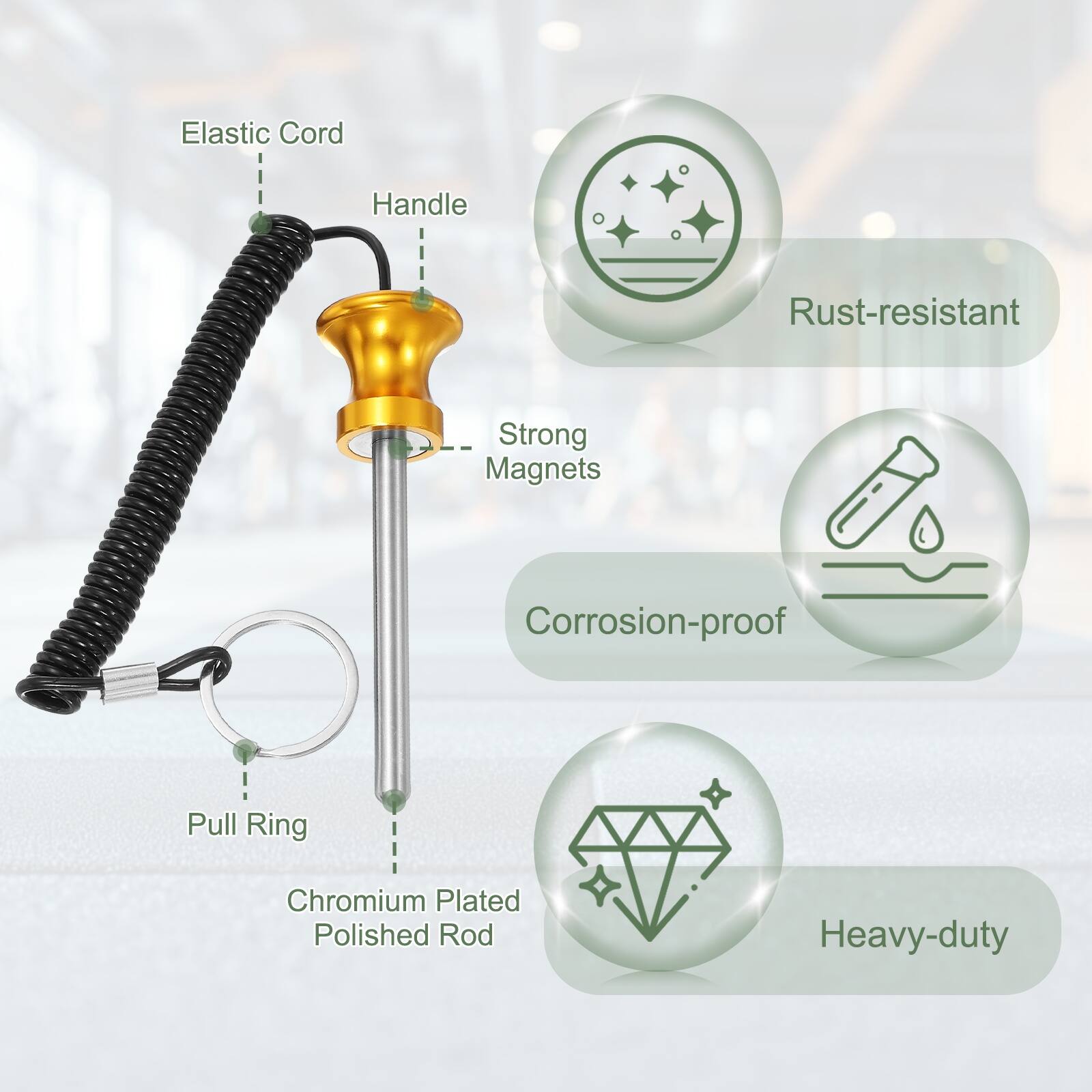 Elastic Cord Handle, Rust-resistant, Strong Magnets, Corrosion-proof, Pull Ring, Chromium Plated Polished Rod, Heavy-duty