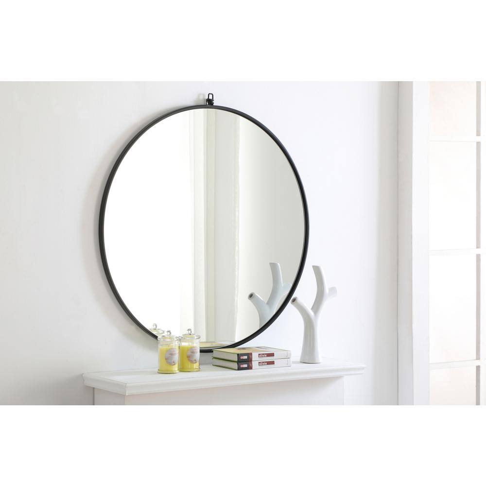Alt View 6. Elegant Decor - Metal frame Round Mirror with decorative hook 36 inch Black finish - Black.