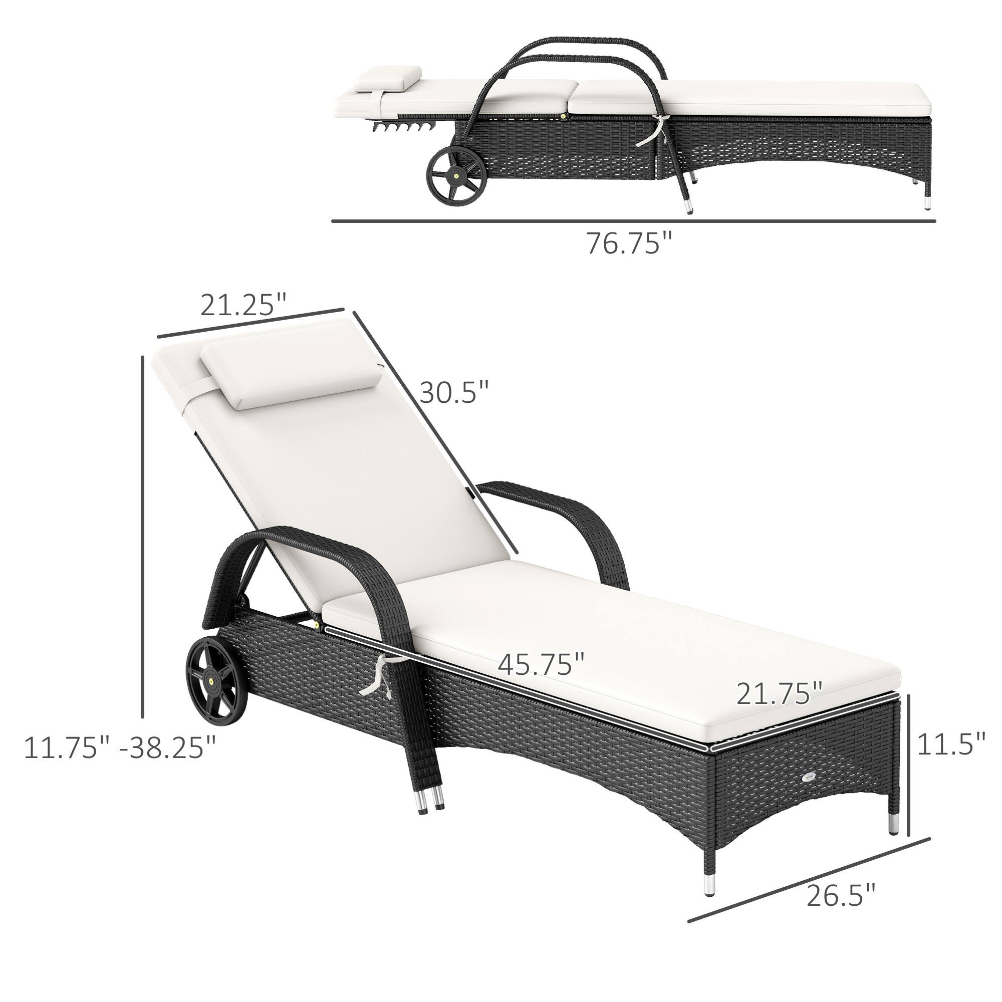 76.75", 21.25", 30.5", 11.75" - 38.25", 45.75", 21.75", 11.5", 26.5"