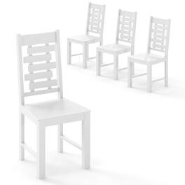 Costway - Farmhouse Dining Chair Set of 4 with 100% Rubber Wood Frame & Hollowed High - White
