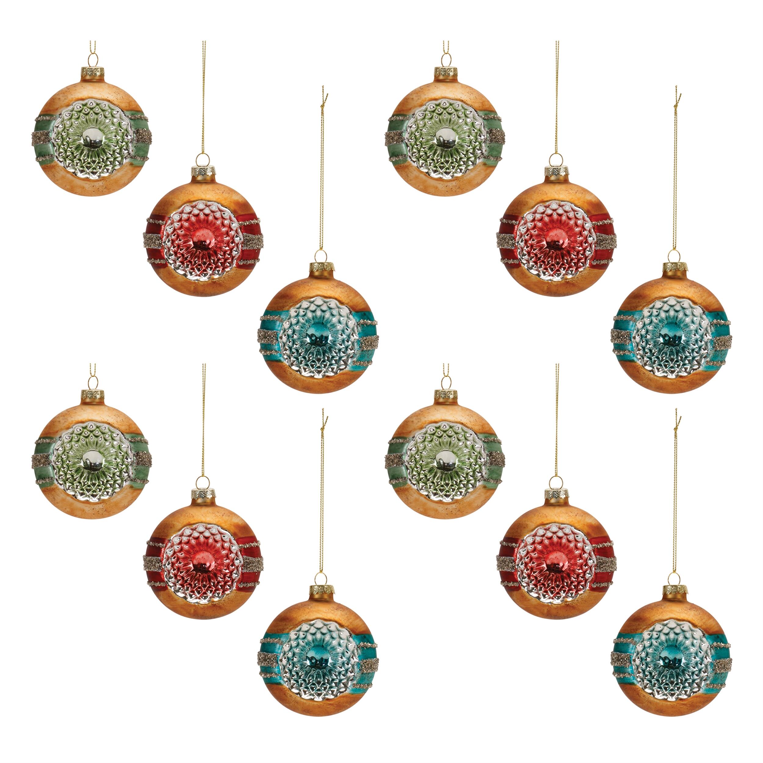 Alt View 3. BreeBe - Glass Reflector Ball Ornament (Set of 12) - Red, Green.
