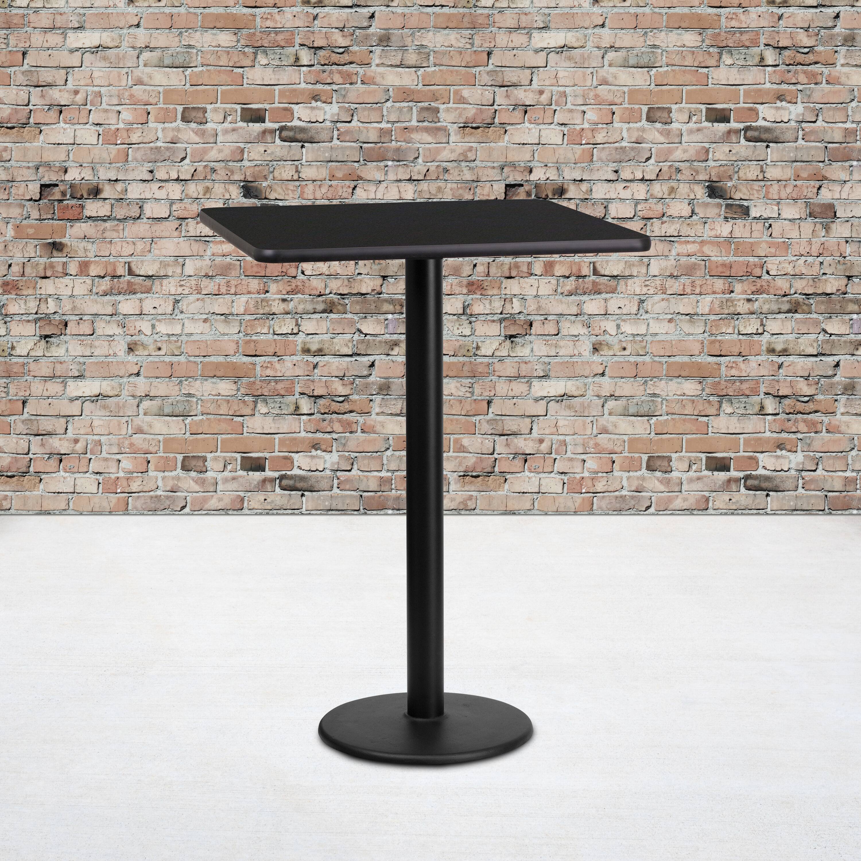 Alt View 1. Emma + Oliver - 24" Square Laminate Table Top with 18" Round Bar Height Table Base - Black.