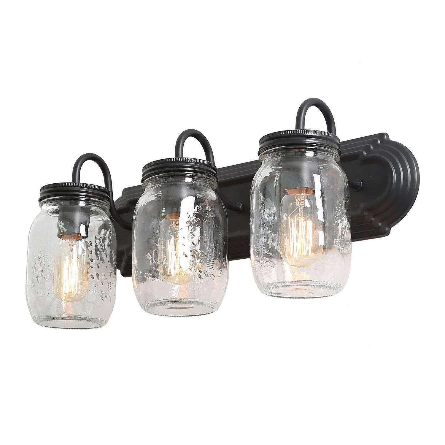 Alt View 3. Cedar Assembly - Bathroom Vanity Light Fixtures Mason Jar Lights For Farmhouse Over Mirror - Black 3-Light Mason Jar Vanity Light.