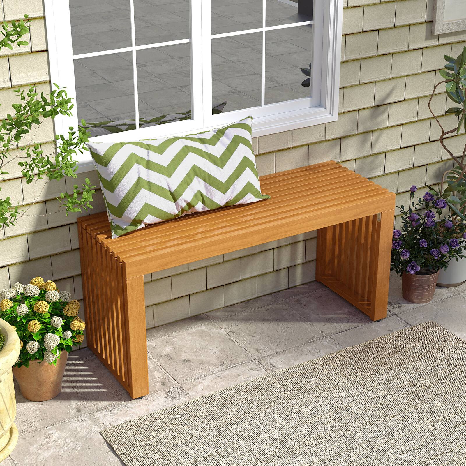 Alt View 3. Gymax - Gymax 36 Inch Patio Bench All-Slat Acacia Wood Loveseat for 2 People 800 lbs Capacity - Teak.