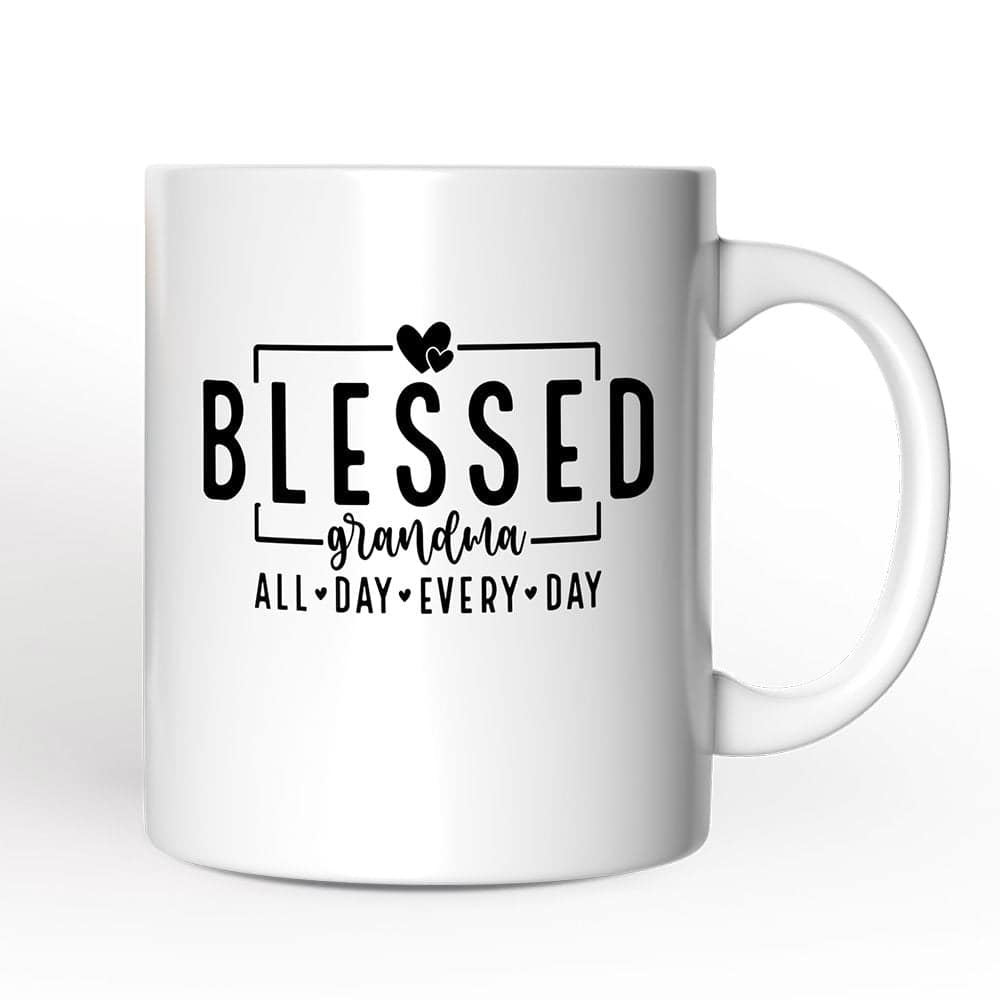OrnamentallyYou - Blessed Grandma Mug, All Day Every Day Grandma Gift - White