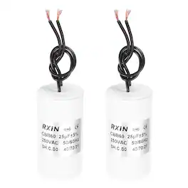 Unique Bargains - 2pcs 25uF CBB60 Running Capacitor, AC 250V Cylinder 2 Wire for Air Conditioner, Compressor, Washing Machine - White