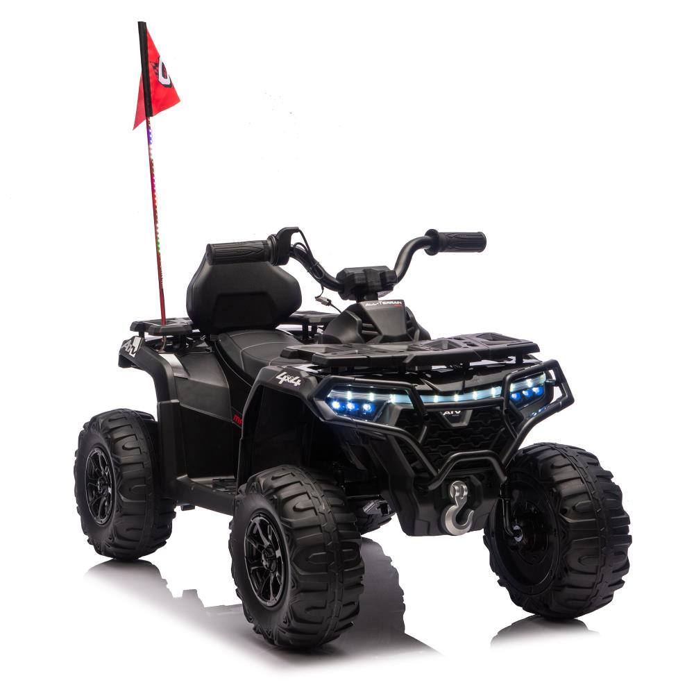 Angle. BreeBe - 24V 160W Kids Electric Ride On ATV w/ 2WD, Off-Road Design, Flags, Lights, Volume Control, Bluetooth, Ages 3-6 - Black.