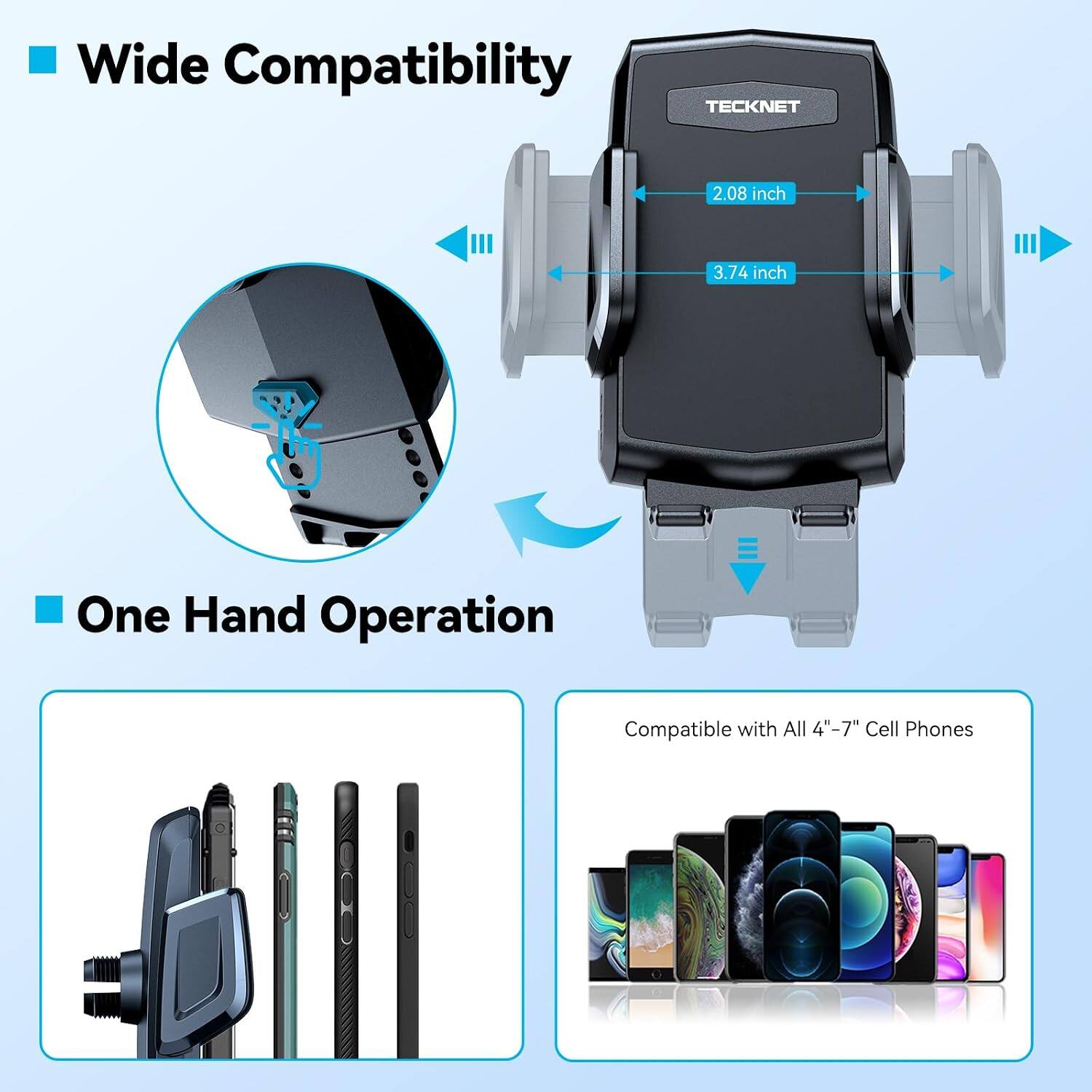 TECKNET Cup Phone Holder Mount for Car, Adjustable Gooseneck, Air Vent ...