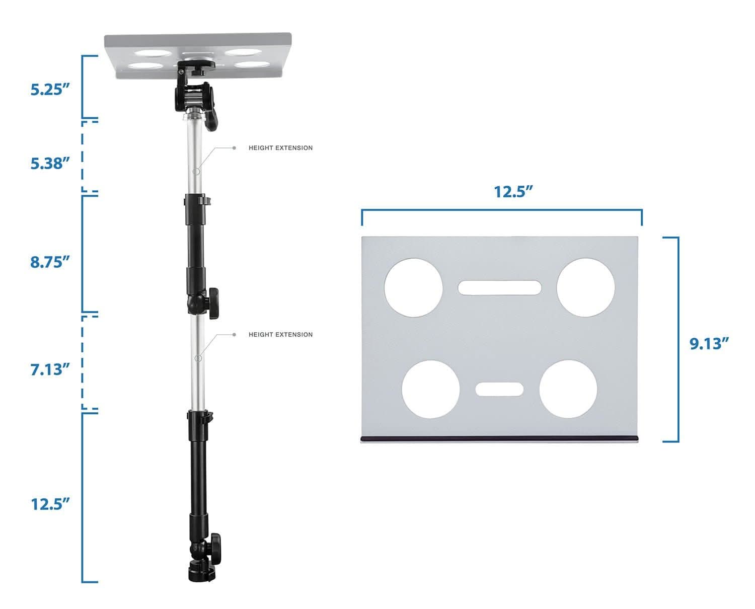 5.25" 5.38" HEIGHT EXTENSION 12.5" 8.75" 7.13" HEIGHT EXTENSION 9.13" 12.5"