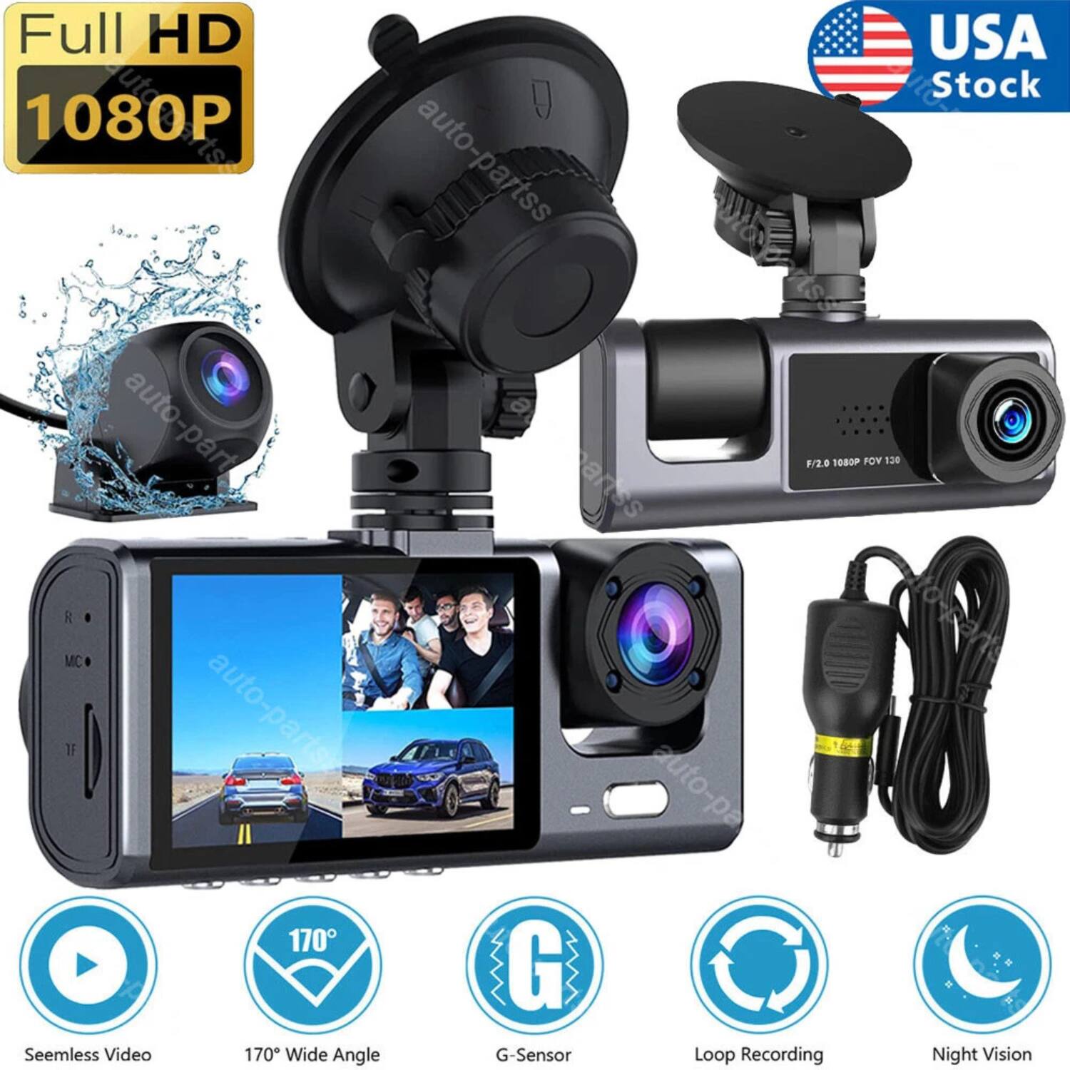 Full HD USA 1080P Szuto szutomarts 0 uto Stock sarts auto-partss Cutowriss auto-part autanes F/2.0 S080P FOV 120 R ta-pans MC OF auto-partses auto-pa 170 G Seemless Video 170 Wide Angle G-Sensor G Loop Recording Night Vision