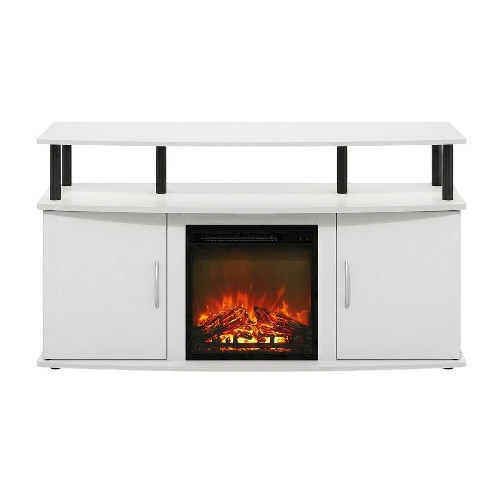 Angle. FurniFact - White Fireplace TV Stand for Up to 55 Inch TVs with Open Shelf Storage - Plain White/Black.