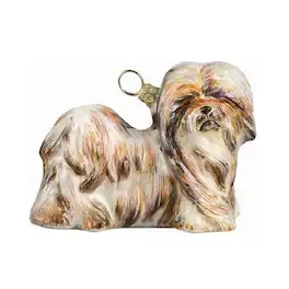 Joy to the World Collectibles - Joy to the World Lhasa Apso Pet Dog Polish Mouth Blown Glass Christmas Ornament - Brown