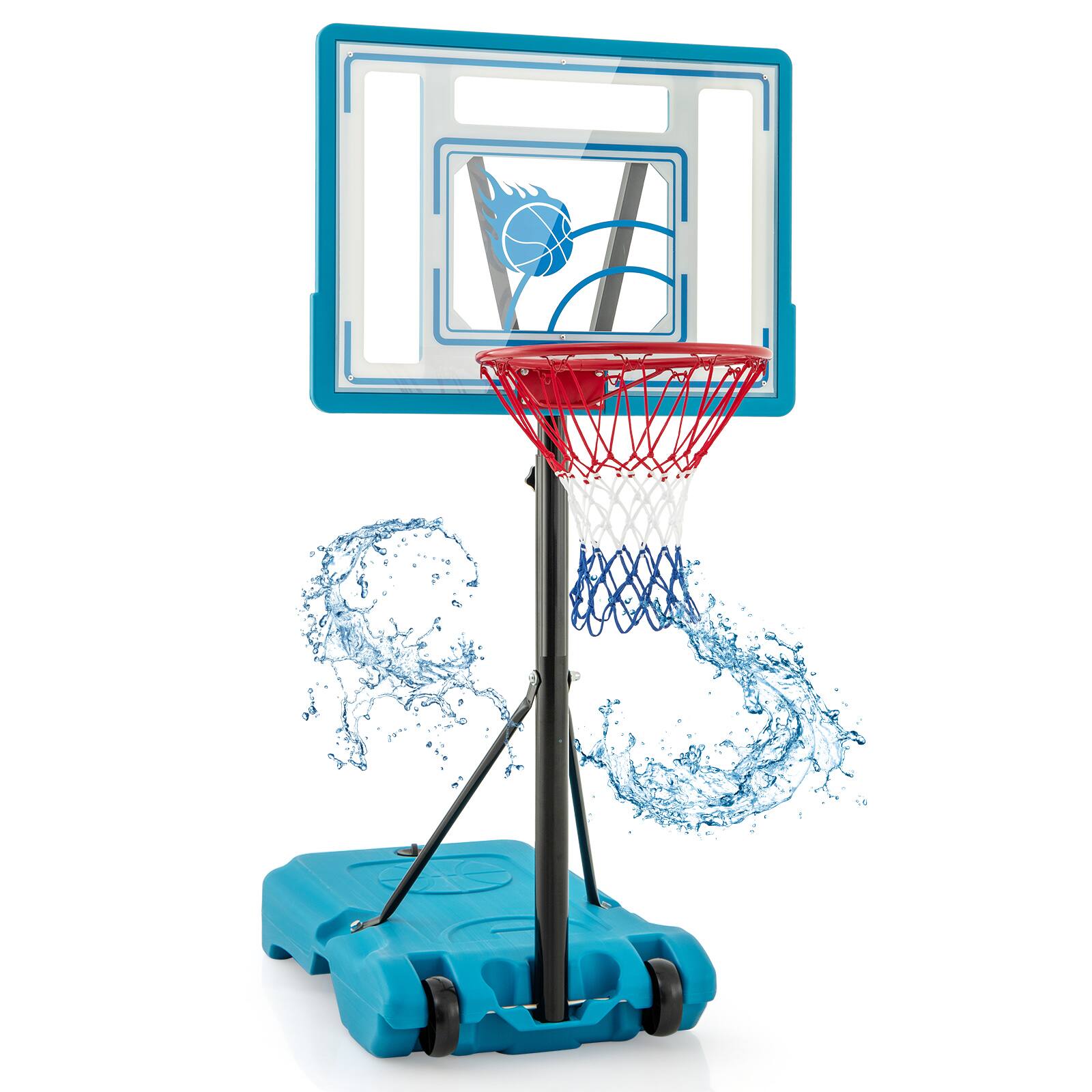 Left. SlickBlue - Swimming Pool Basketball Hoop with Adjustable Height for Kids and Adults - Blue.