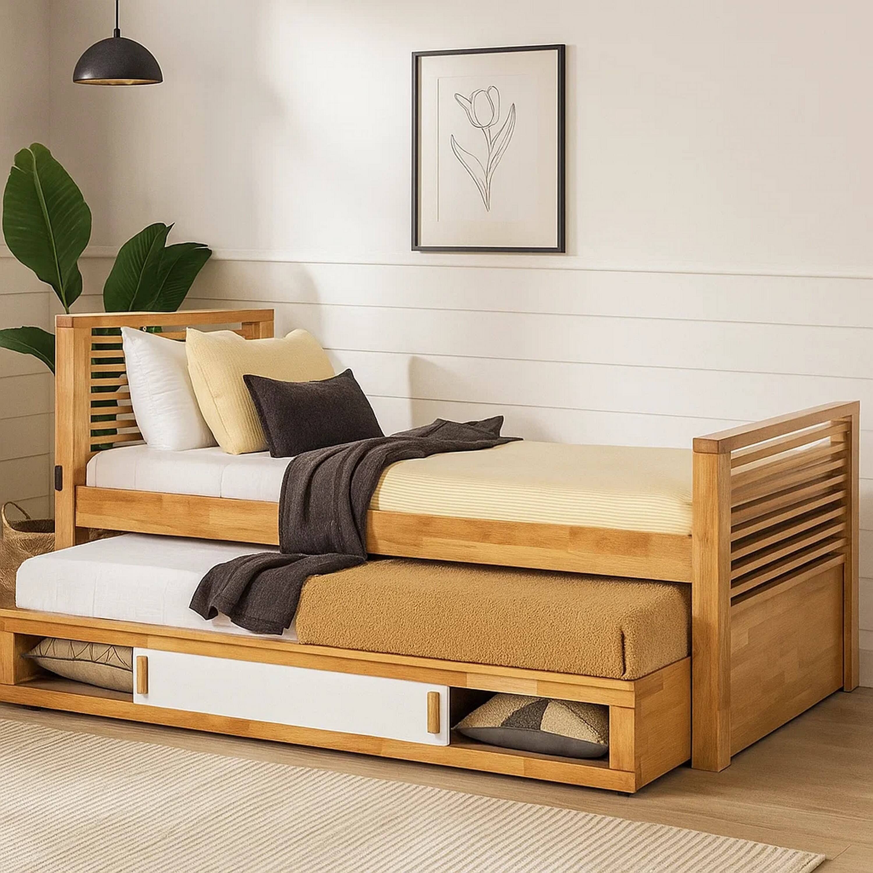 Alt View 5. Manhattan Lane - Dilu Twin Size Captain Bed with Storage Trundle, Light Oak Brown - Light Oak Brown.