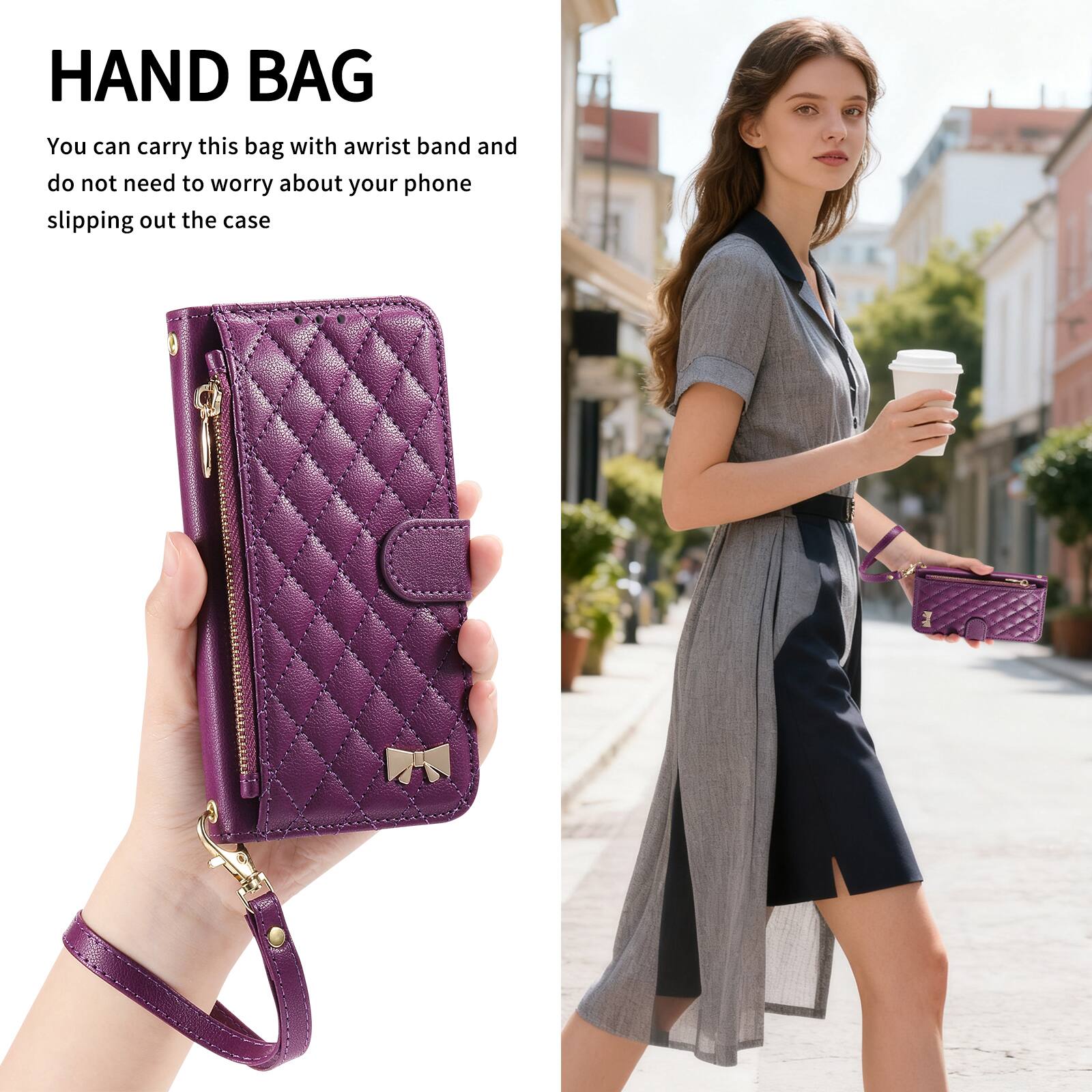 HAND BAG

You can carry this bag with a wrist band and do not need to worry about your phone slipping out the case.