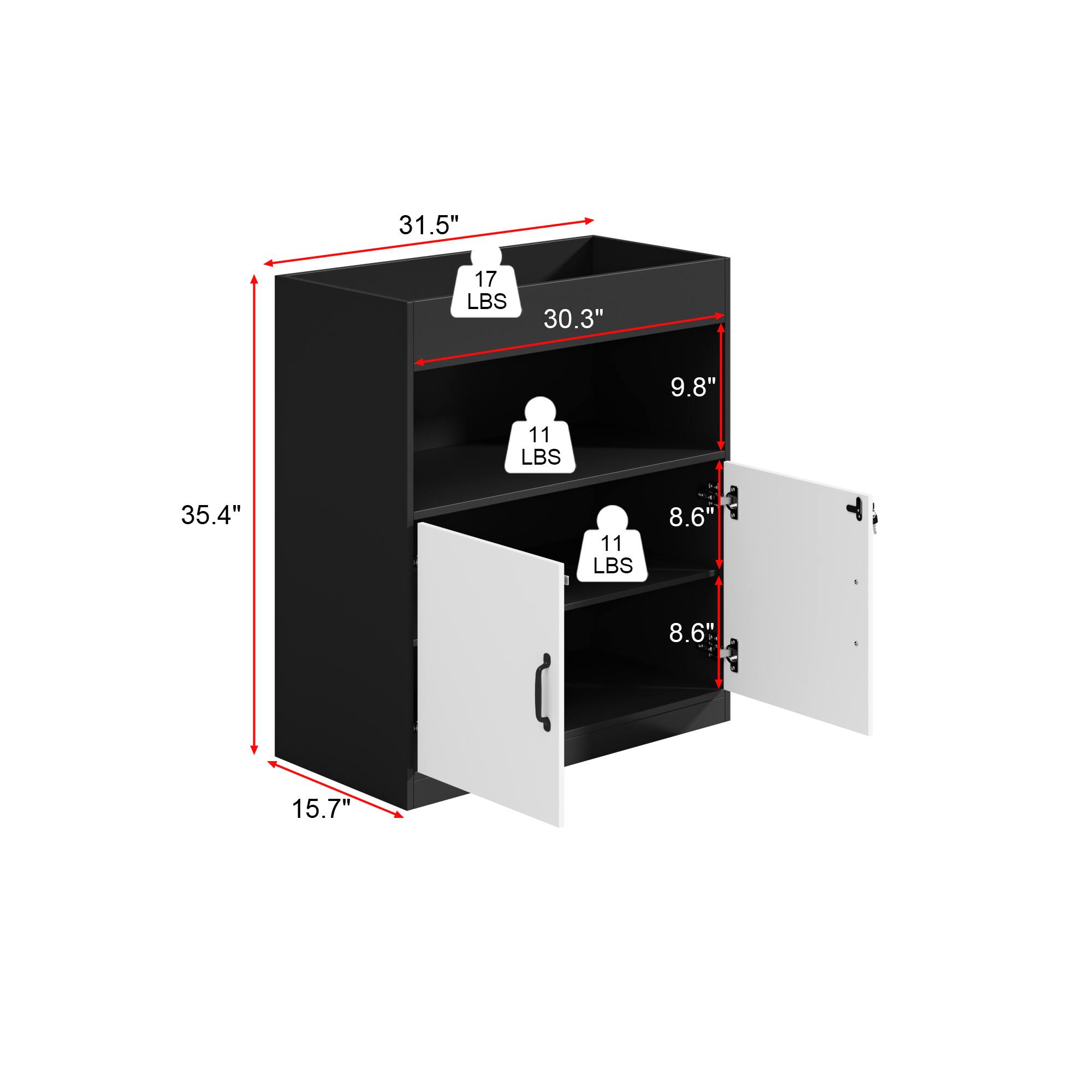 31.5" 17 LBS 30.3" 9.8" 35.4" 11 LBS 11 LBS 8.6" 8.6" 15.7"
