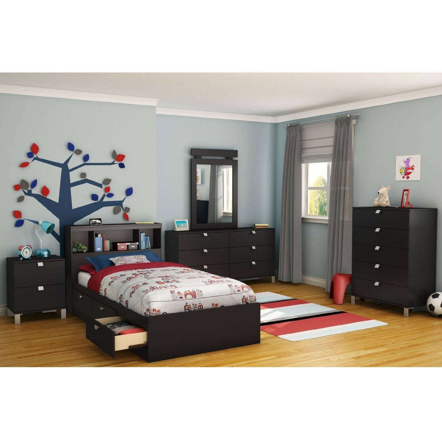 Angle. Hivvago - Hivvago Twin size Platform Bed with 3 Storage Drawers - Black.