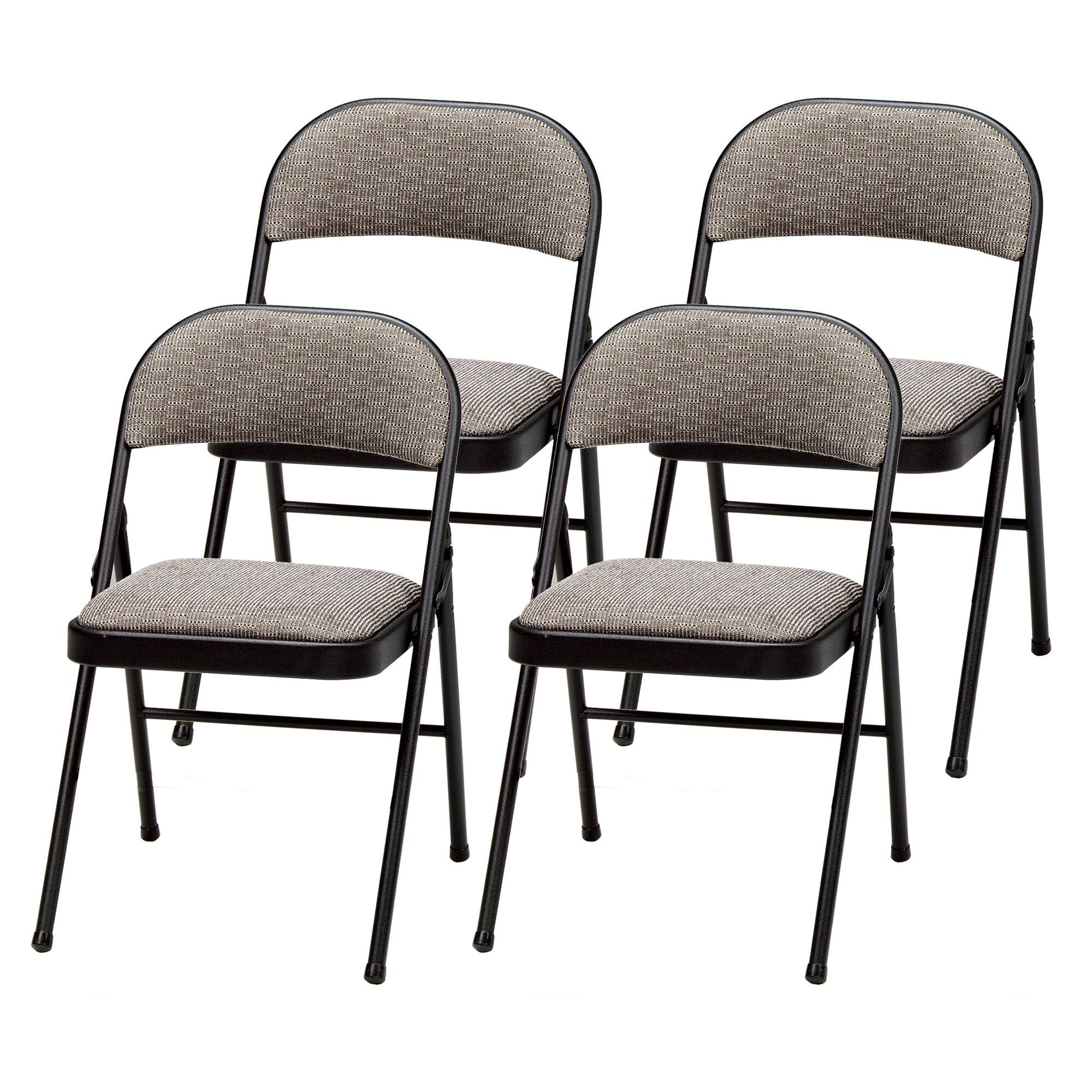 Front. MECO - MECO Sudden Comfort Deluxe Metal Fabric Padded Folding Chair Set, Black (4 Pack) - Black.