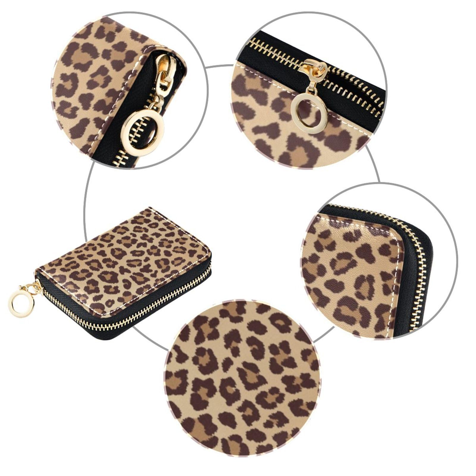 Back. Jadie Link - Leopard Print Rfid Credit Card Holder Wallets Accordion Women Leather Zipper Case Wallet Ladies PORTABLE SMALL CARD CASE - Cat.