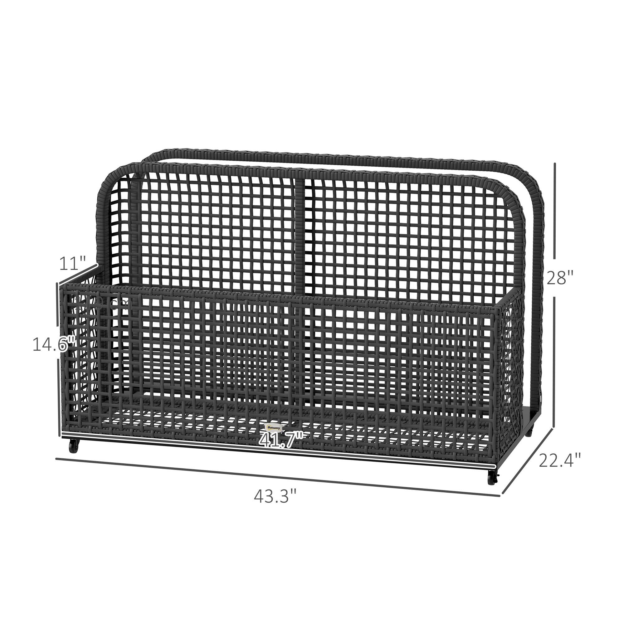 The dimensions of the basket are:

- Height: 11 inches
- Width: 28 inches
- Depth: 22.4 inches
- Length: 43.3 inches
