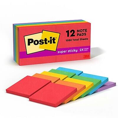 Post-it  
12 PADS  
1080 Total Sheets  
super sticky  
2X POWER  
3M