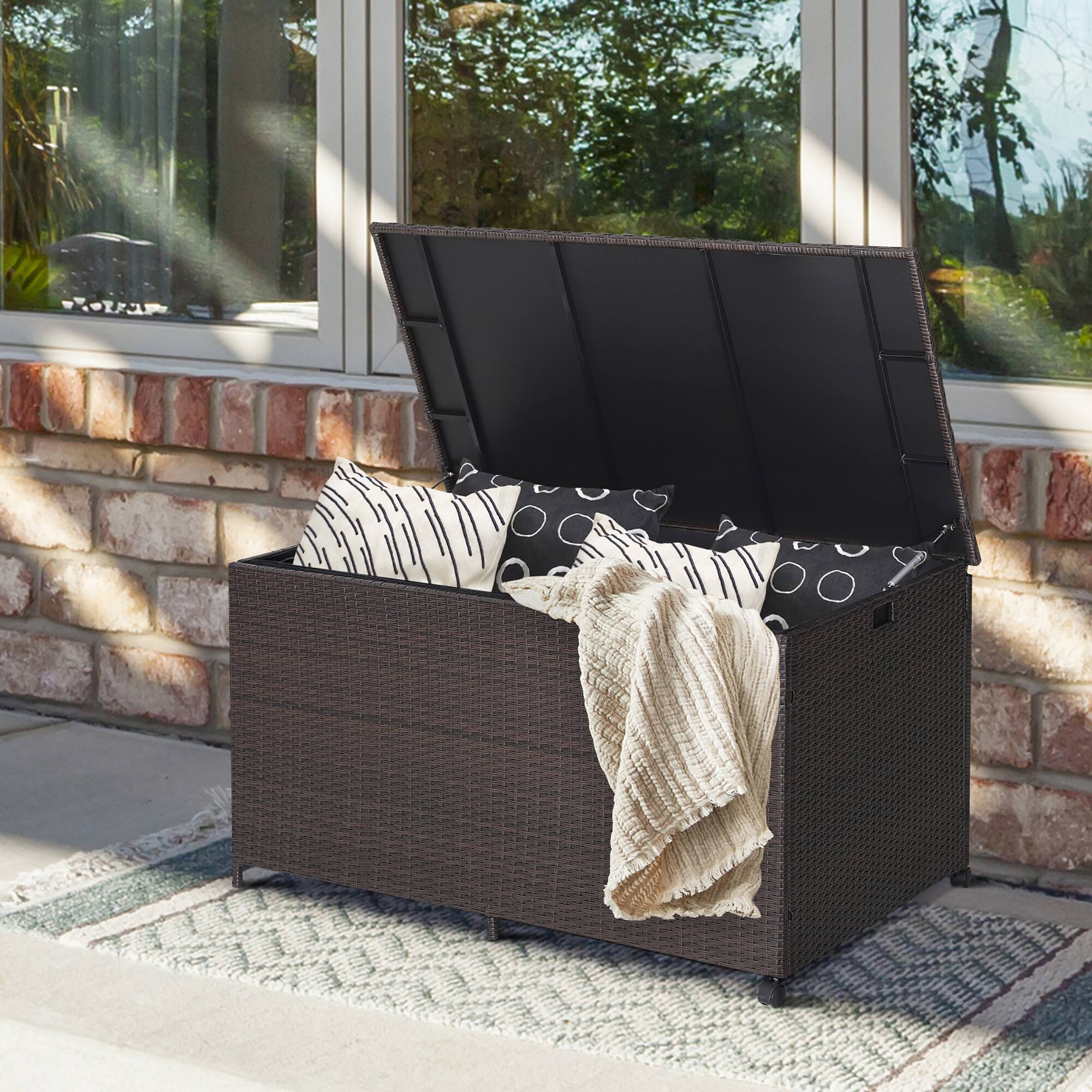 Alt View 1. Costway - Costway 133 Gallon Patio Rattan Storage Deck Box Container Wheel Handle W/Liner - Mix Brown.