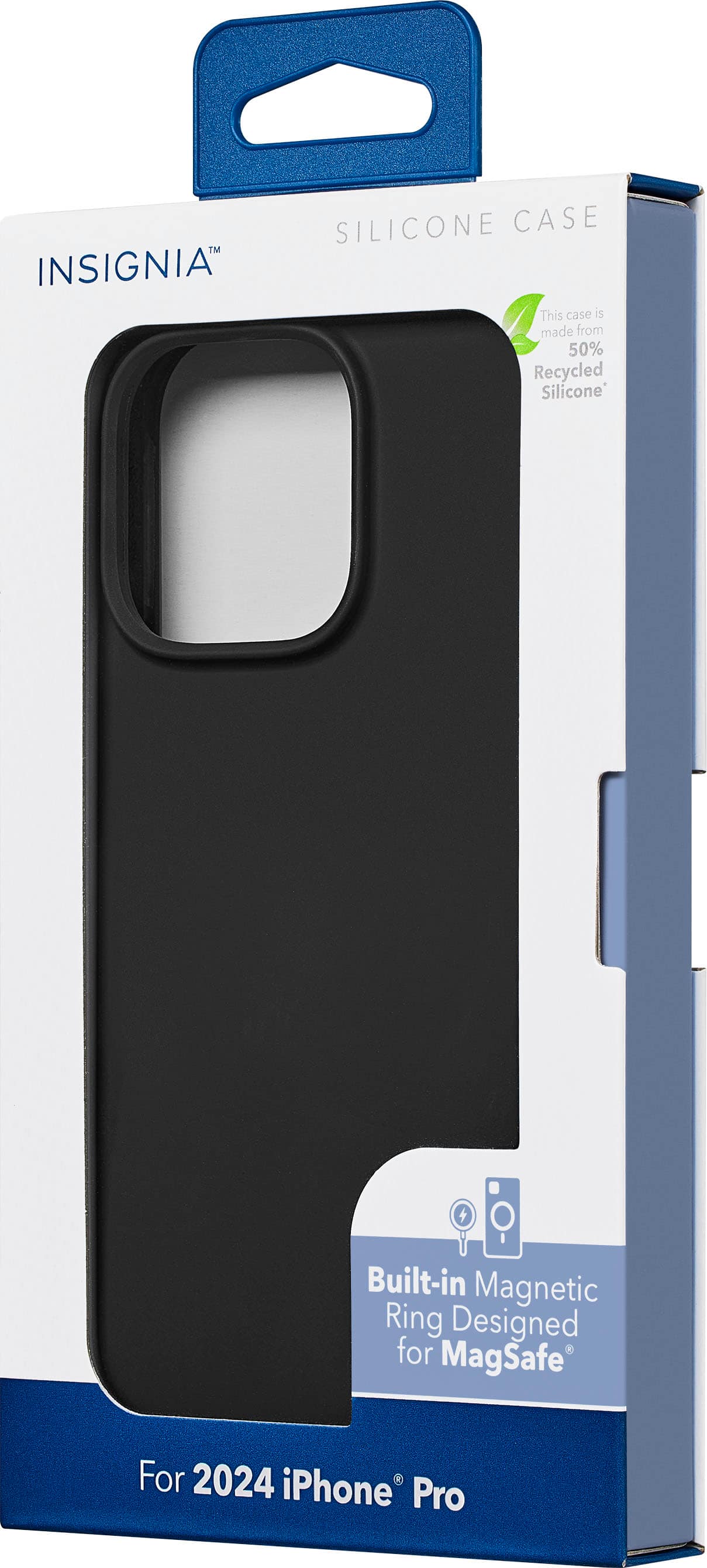 Insignia Silicone Case for 2024 iPhone Pro. This case is made from 50% recycled silicone and features a built-in magnetic ring design, specifically for MagSafe.