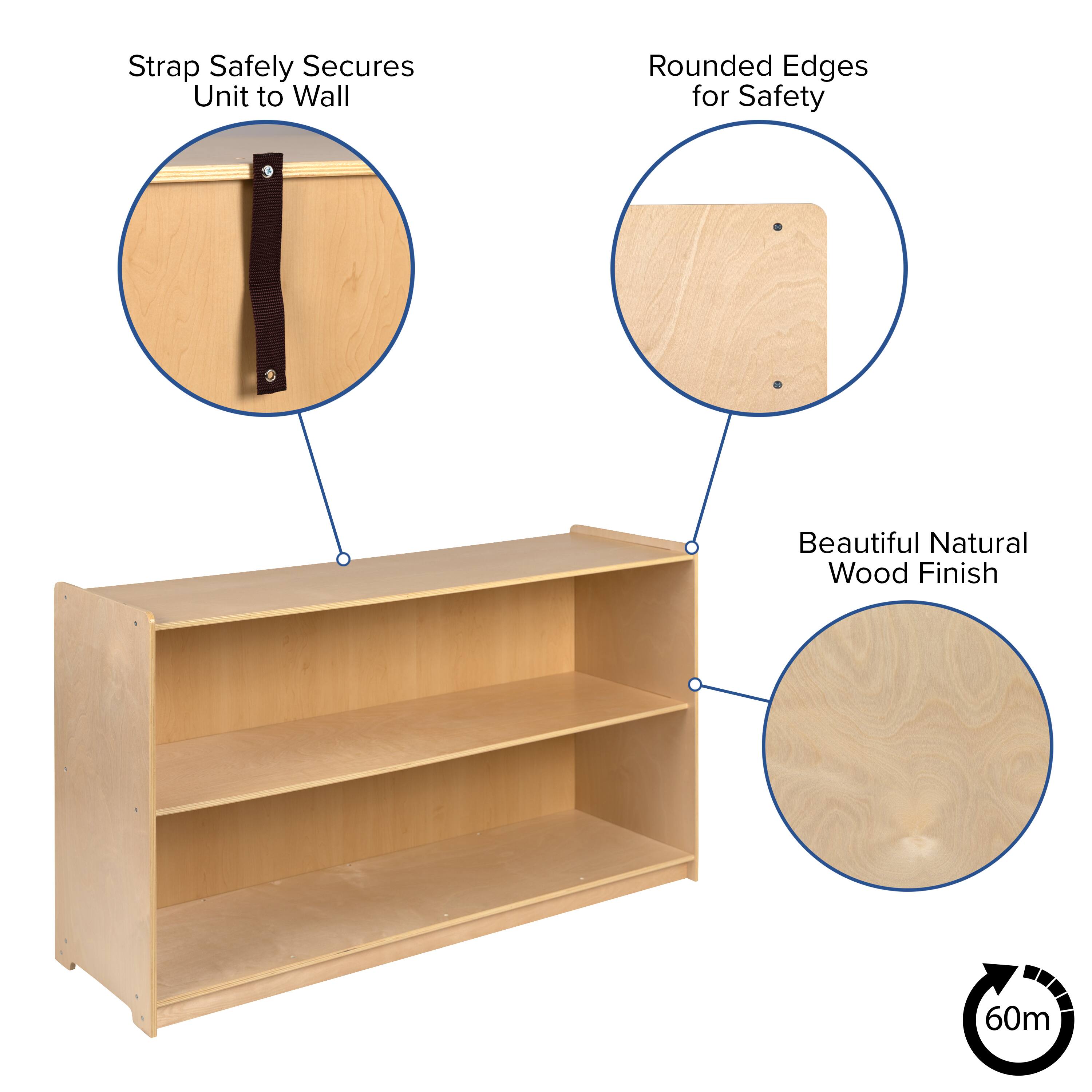 Strap Safely Secures Unit to Wall  
Rounded Edges for Safety  
Beautiful Natural Wood Finish  
60m