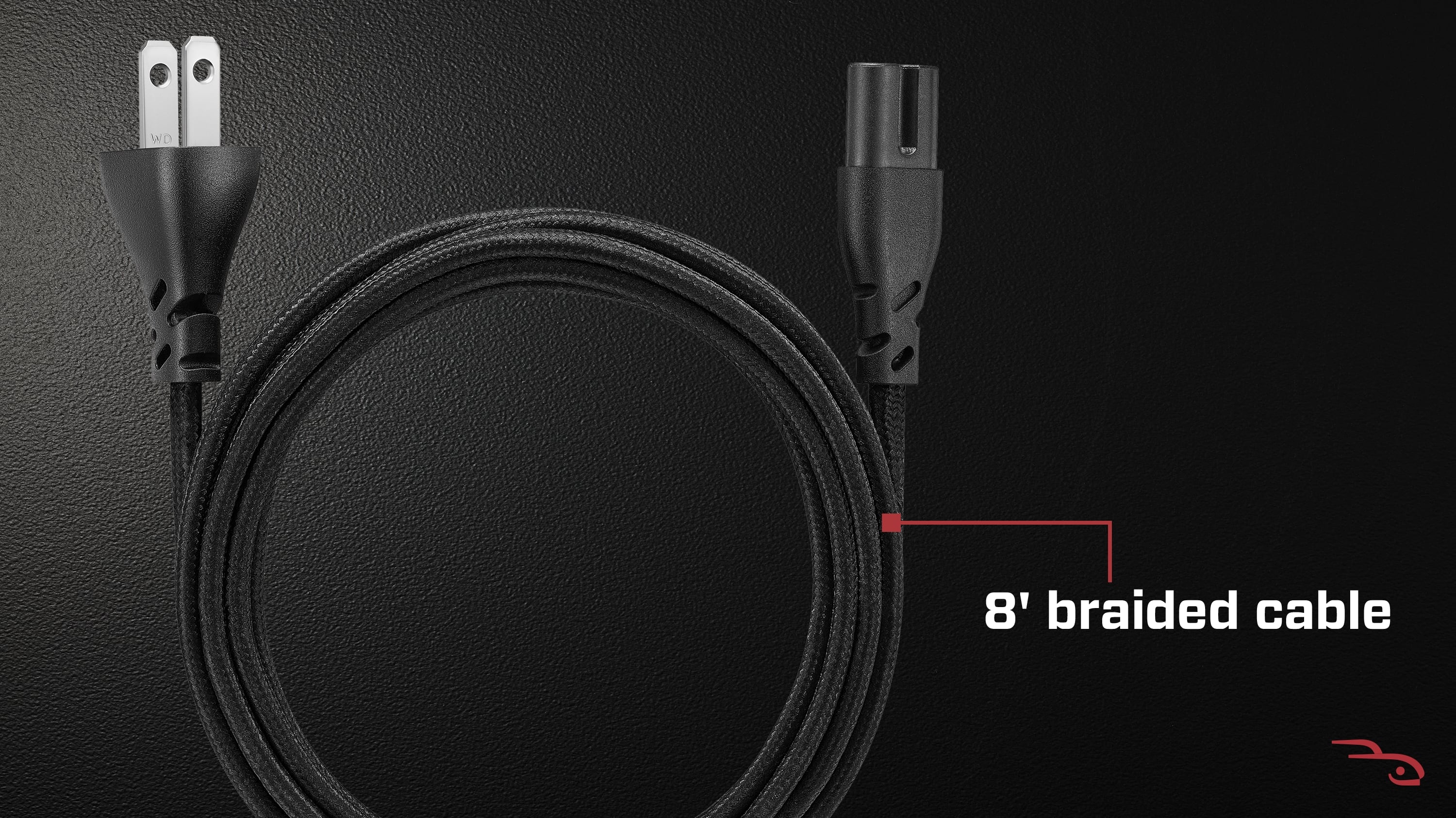 The text on the image reads "8' braided cable."