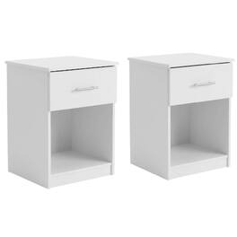 FurniFact - Nightstand Set, Handle, Drawer, Contemporary Bedroom Furniture - Solid White