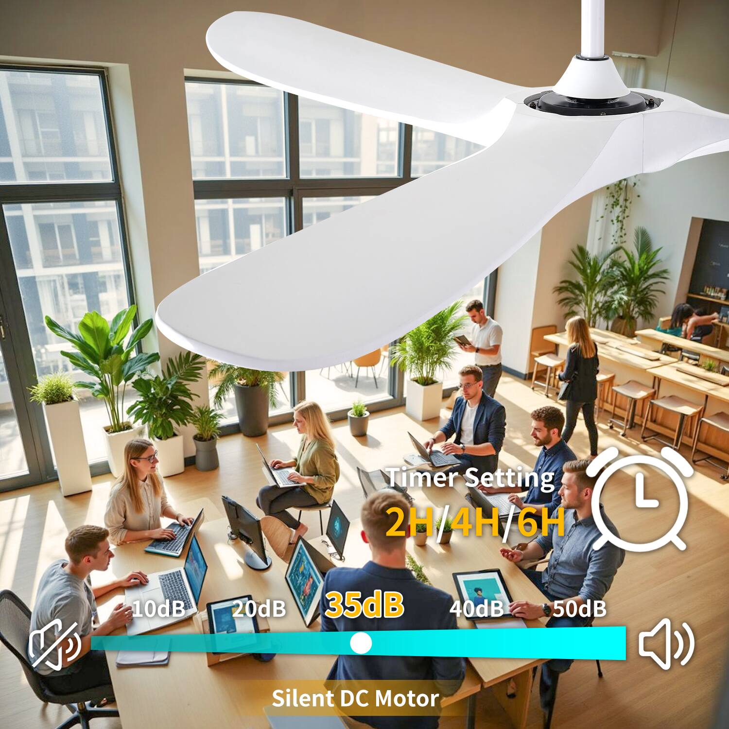 Timer Setting  
2H/4H/6H  

10dB 20dB 35dB 40dB 50dB  

Silent DC Motor