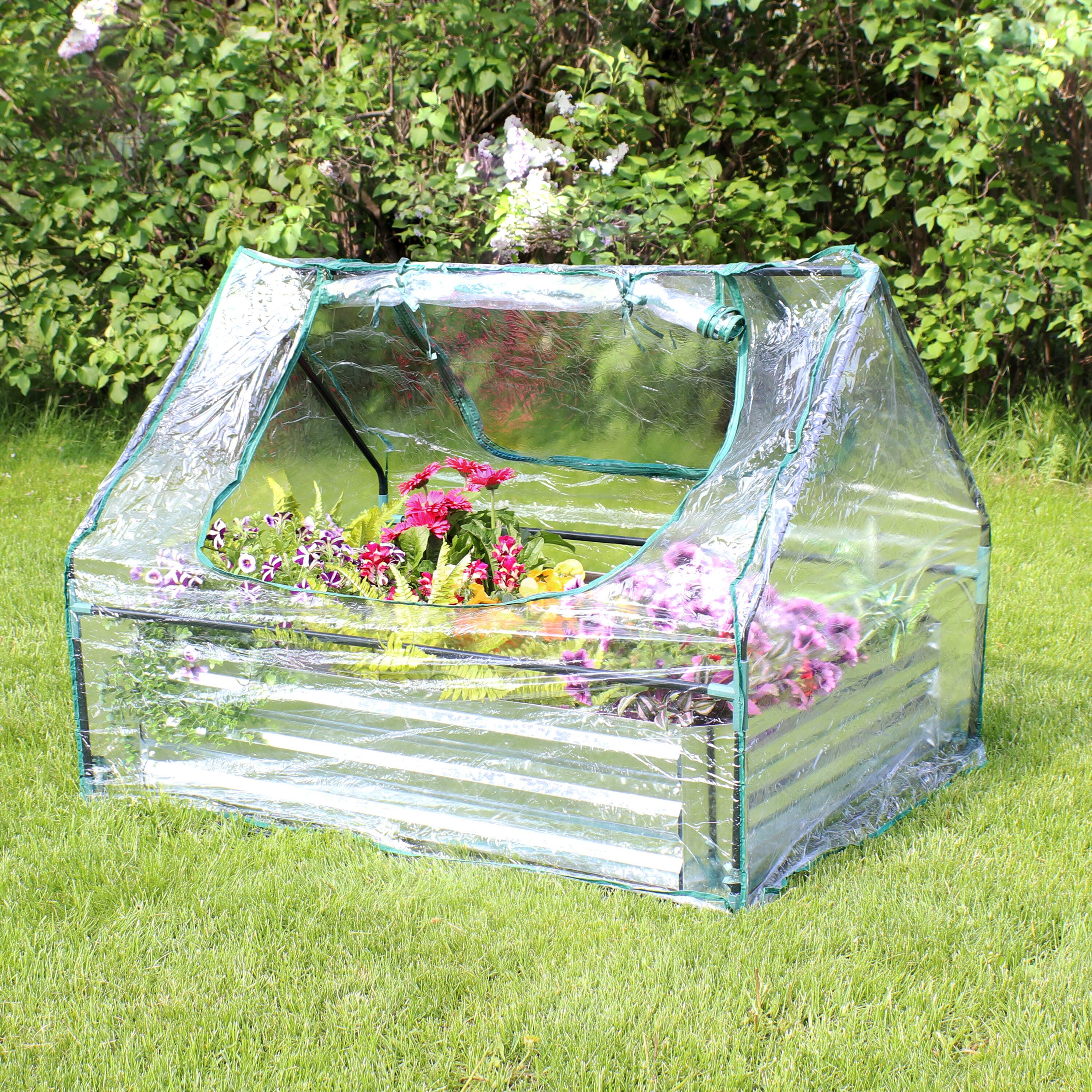 Alt View 1. Sunnydaze - Galvanized Steel Raised Bed with Greenhouse Kit - 4 ft x 3 ft - Clear.
