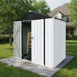 Anysun - 6x4 Ft Metal Outdoor Storage Shed with Apex Roof, Black Garden Tool Shed for Backyard - White