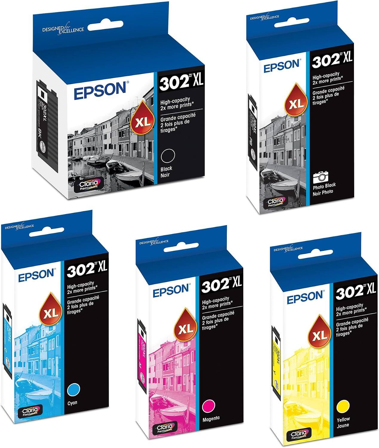 DESIGNED FOR EXCELLENCE

EPSON 302 XL

High-capacity prints* 2x more Grande capacité plus de 2 fois XL tirages*

Claria Photo Block Noir

DESIGNED FOR EXCELLENCE

EPSON 302 XL

High-capacity prints* 2x more Grande capacité plus de 2 fois XL tirages*

Claria Photo Block Noir

DESIGNED FOR EXCELLENCE

EPSON 302 XL

High-capacity prints* 2x more Grande capacité plus de 2 fois XL tirages*

Claria Cyan

DESIGNED FOR EXCELLENCE

EPSON 302 XL

High-capacity prints* 2x more Grande capacité plus de 2 fois XL tirages*

Claria Magenta

DESIGNED FOR EXCELLENCE

EPSON 302 XL

High-capacity prints* 2x more Grande capacité plus de 2 fois XL tirages*

Claria Yellow Jaune