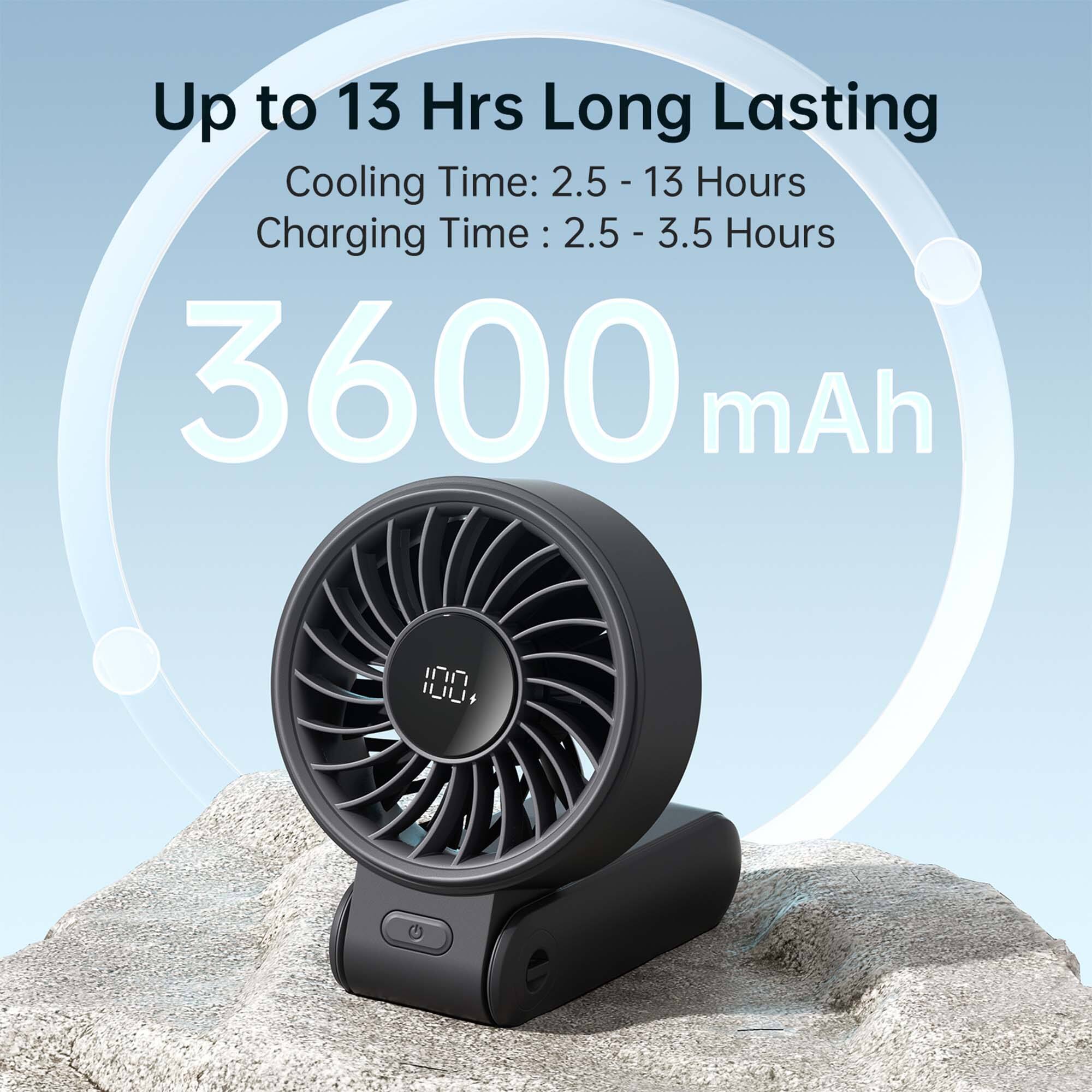 Up to 13 Hrs Long Lasting  
Cooling Time: 2.5 - 13 Hours  
Charging Time: 2.5 - 3.5 Hours  
3600 mAh