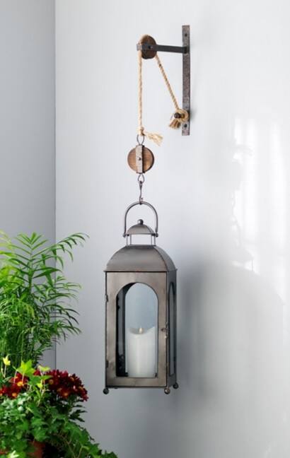 Alt View 1. Melrose - 50" French Countryside Wall Mounted Pulley Metal and Glass Lantern - Gray.