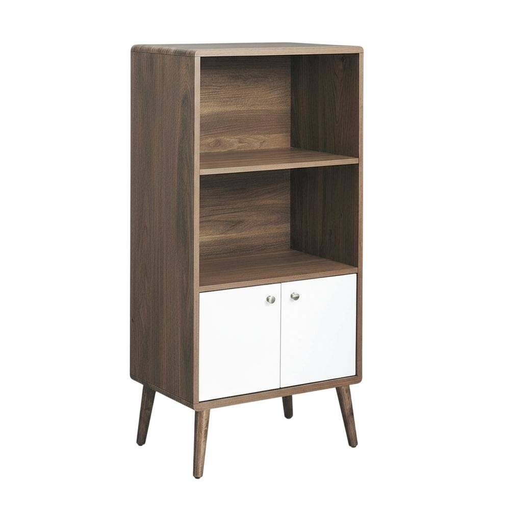 Front. FurniFact - Wood Display Cabinet Bookshelf with Shelving Storage for Living Room - Brown.