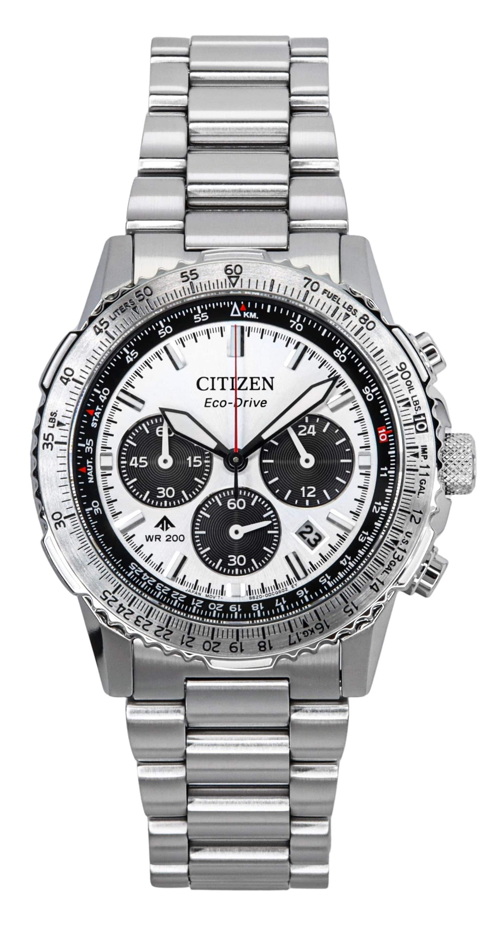 Citizen - Promaster Navihawk Chronograph Eco-Drive CA4660-61A Diver Mens Watch Stainless Steel White Dial 200M - Silver