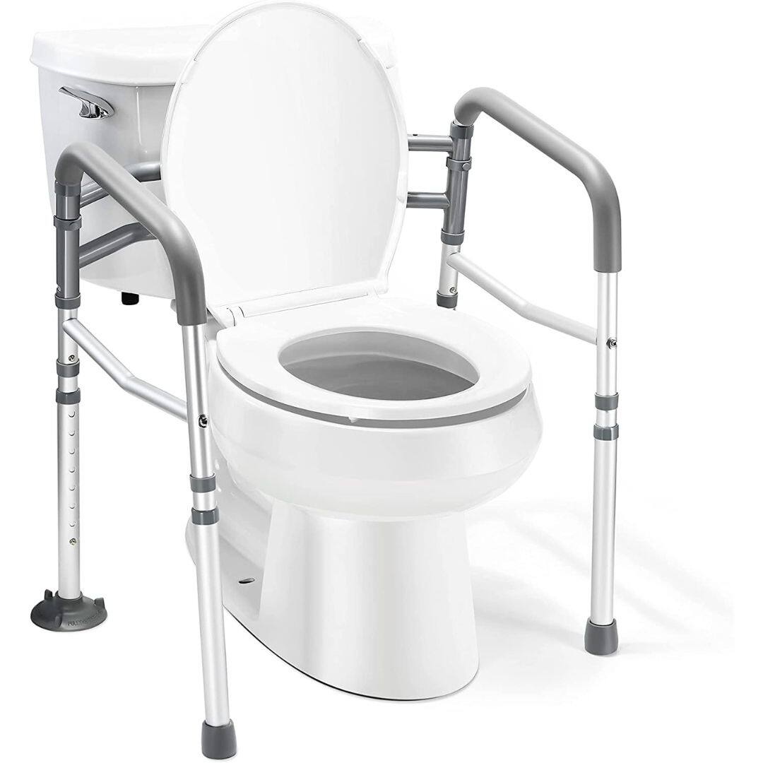 Medical King - Toilet Safety Rail - Adjustable Detachable Toilet Safety Frame with Handles - Gray