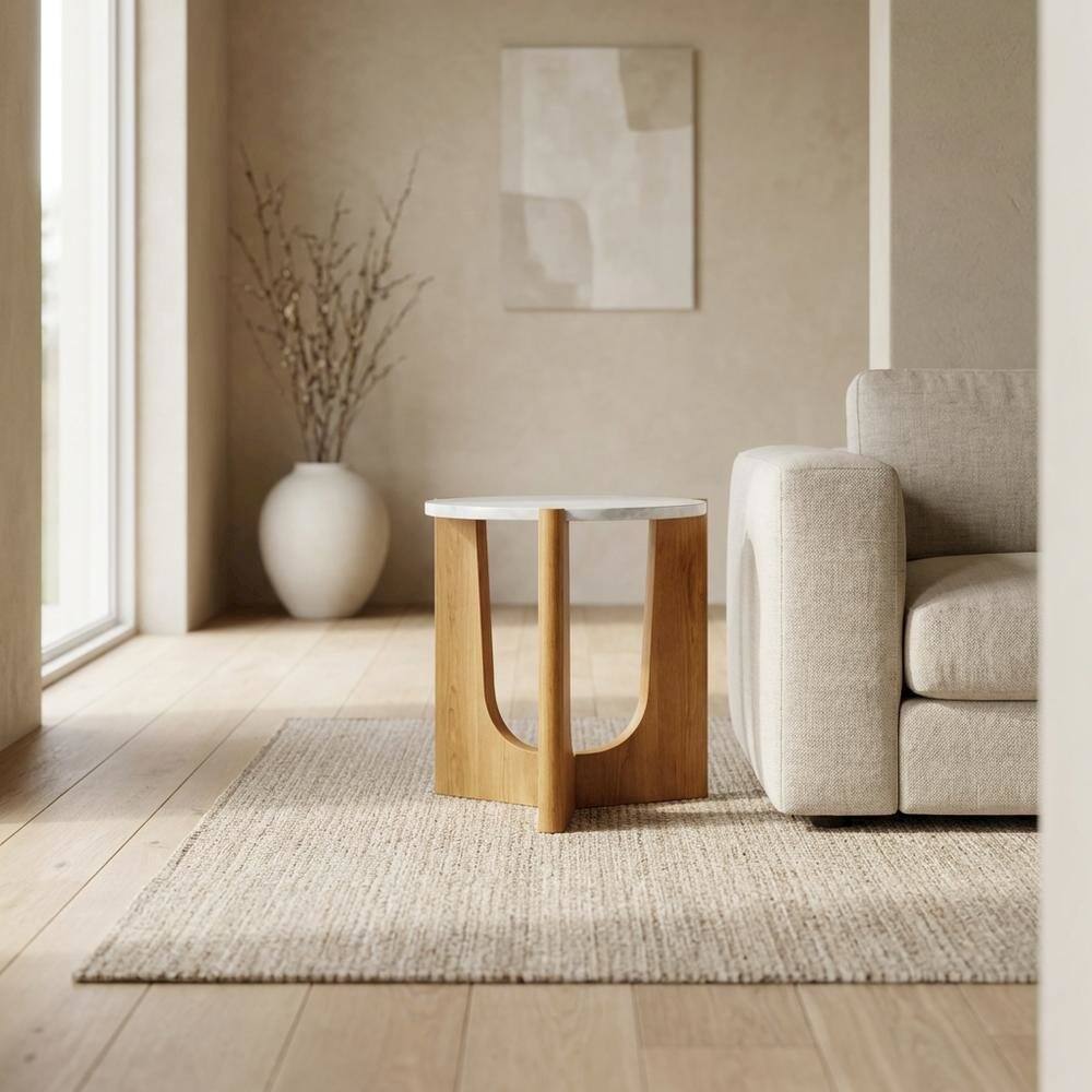 Alt View 4. Starlight Canyon Home - Square End Table with Marble Top, Modern Accent Side Table for Living Room - Light Brown.