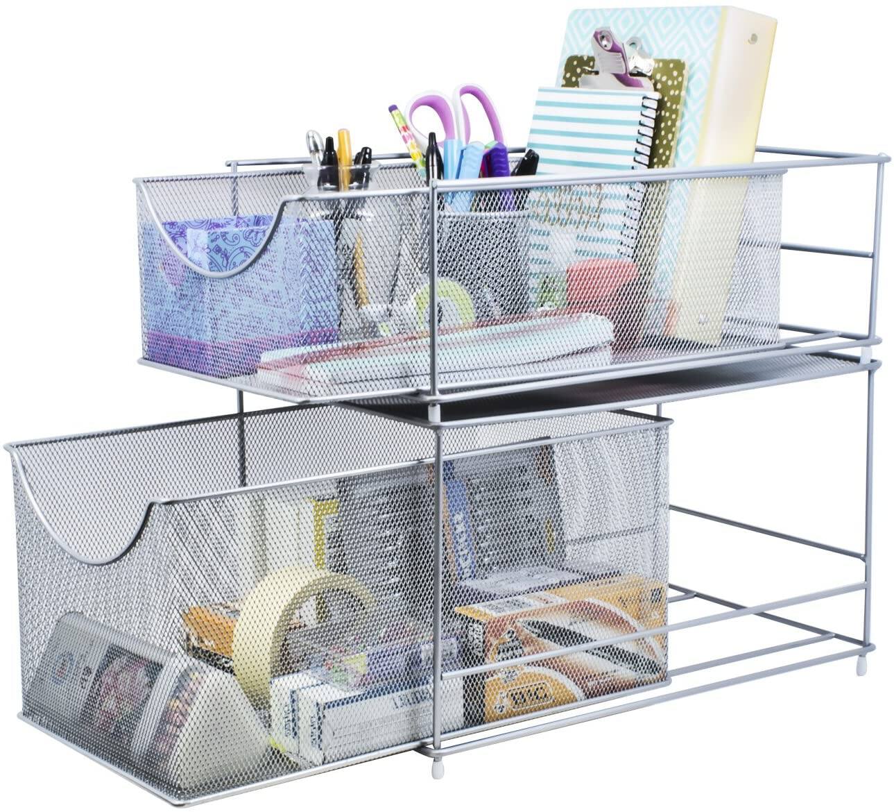 Angle. Sorbus - Sorbus® Cabinet Organizer Set —Mesh Storage Organizer with Pull Out Drawers—Ideal for Countertop, Cabinet, Pantry - Gray.