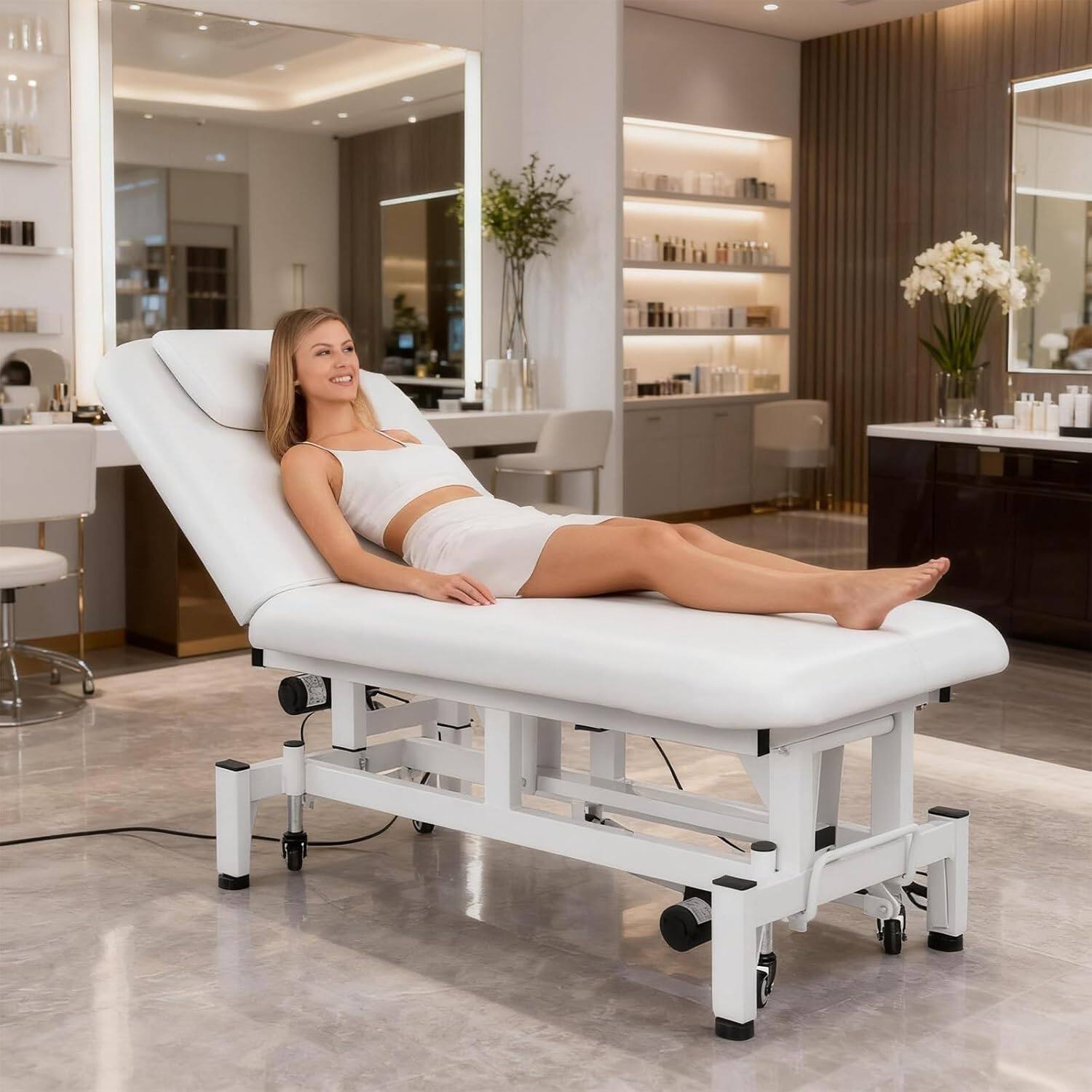 Alt View 4. Winado - Electric Massage Table Facial Bed with Adjustable Height & Backrest, Armrests, Dual Motor Lift System for Salon Beauty - White.