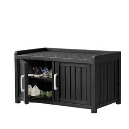 JETRANSPORT - Storage Bench - 2 Doors Waterproof Shoe With Adjustable Shelves Indoor Outdoor Use Entryway Seating For - Black 2 Doors-A