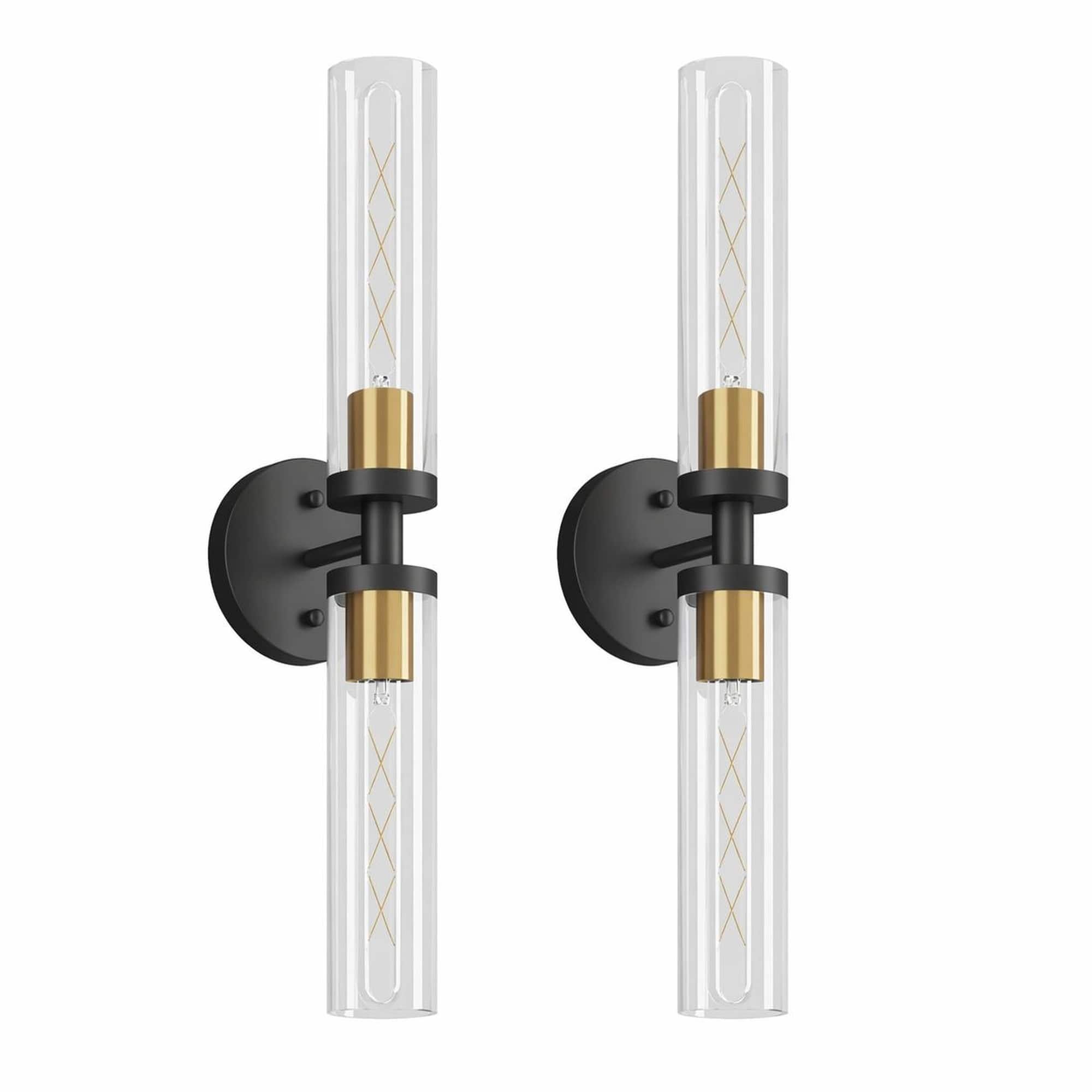RYHNUYNE - Modern 2-Pack Wall Sconces in Black and Gold with Clear Glass Shades for Bathroom, Living Room, Hallway price history on PriceWatchPro