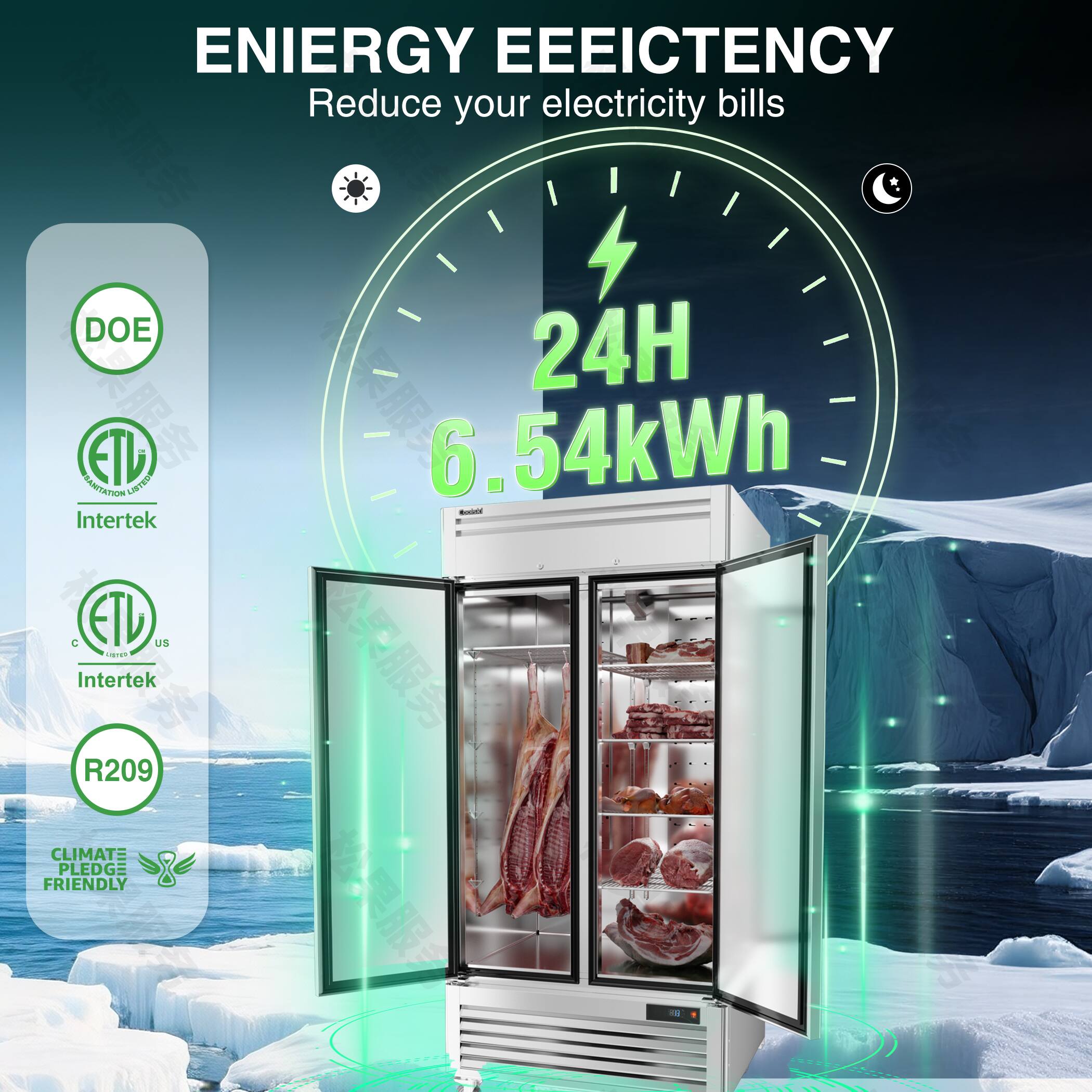 ENERGY EFFICIENCY  
Reduce your electricity bills  

24H  
6.54kWh  

DOE  
ETL  
Intertek  
ETL US  
Intertek  
R209  
CLIMATE PLEDGE FRIENDLY