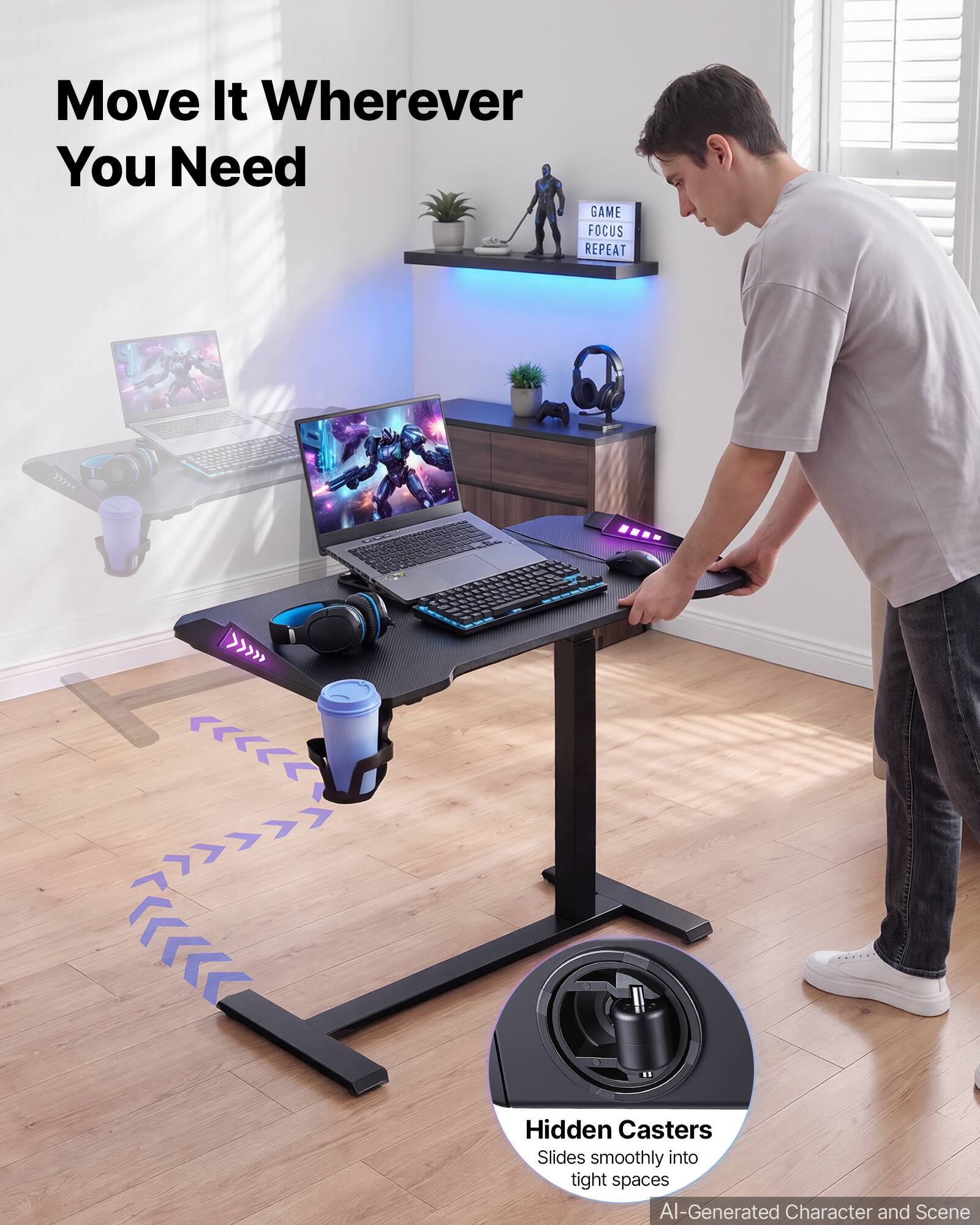 Move It Wherever You Need

GAME FOCUS REPEAT

Hidden Casters
Slides smoothly into tight spaces

AI-Generated Character and Scene