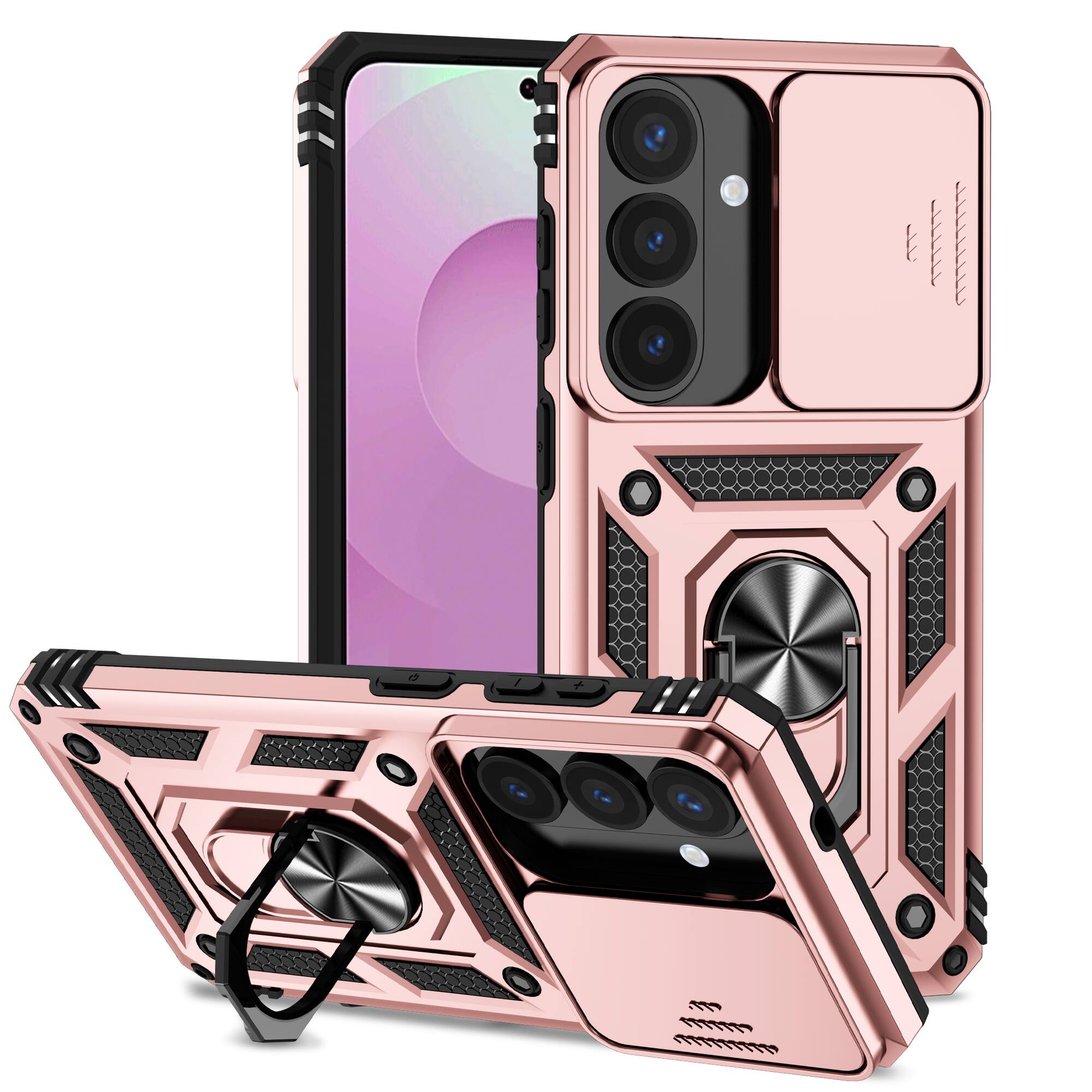 Alt View 3. Dteck - Dteck Rotatable Ring Kickstand Case for Samsung Galaxy S26, Heavy-Duty Rugged Slide Camera Back Cover - Rosegold.