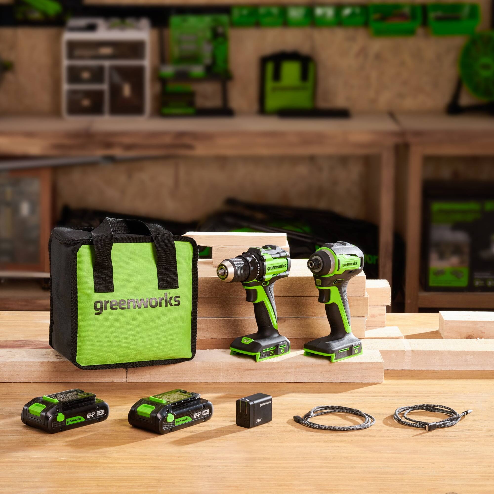 Greenworks 24V Cordless Brushless Drill/Driver+Impact Driver Combo